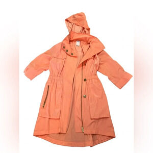 Ali and Ro size 2 orange rain jacket such a pretty shade. Long hooded jacket